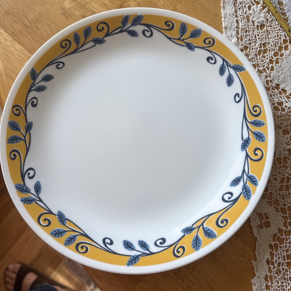 Lot 3 Corelle CASA FLORA Yellow With Blue Vine Dinner Plates 10.25" Made In USA